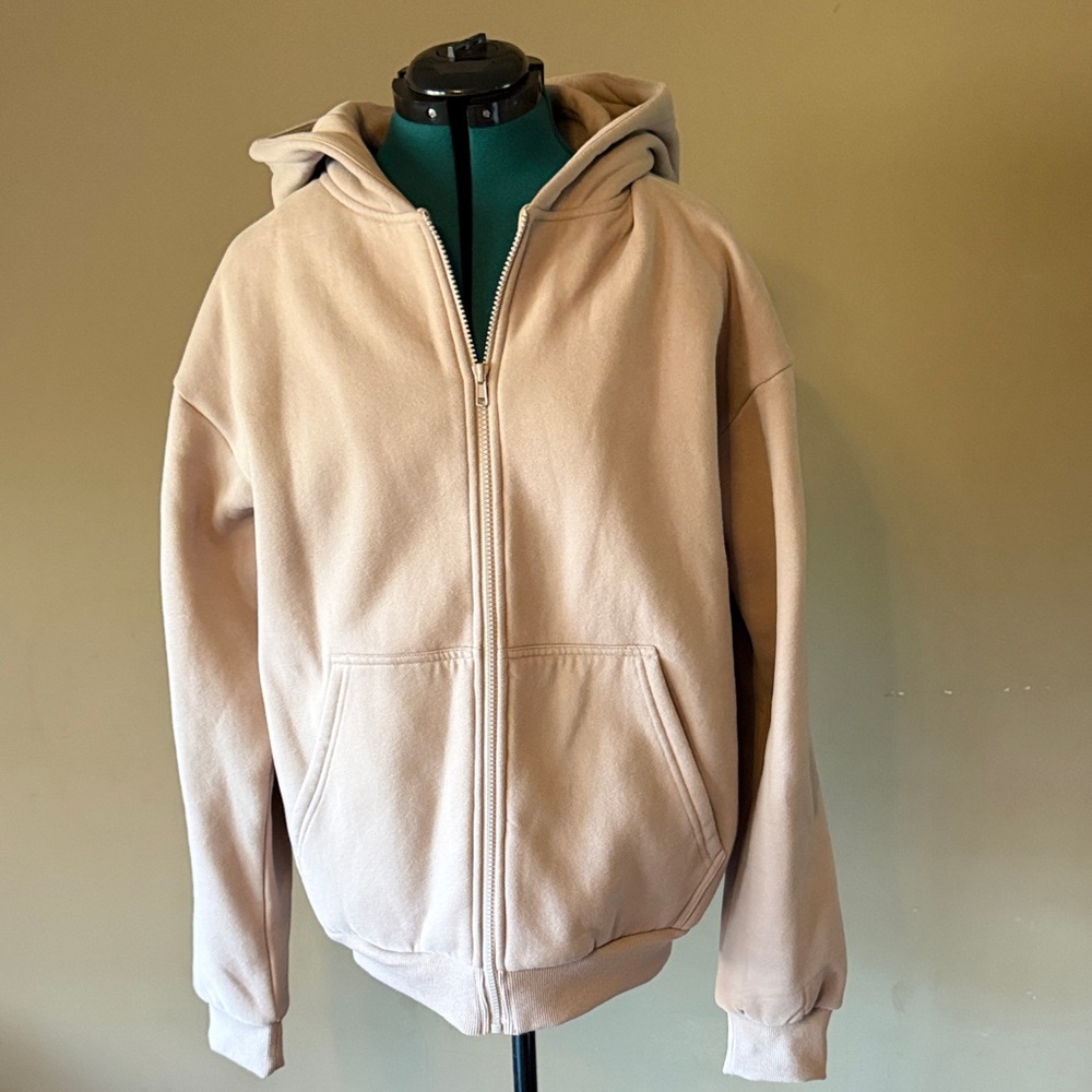 Beige Zip-Up Hoodie